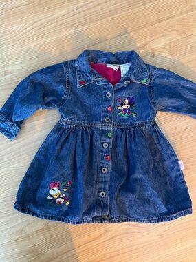 Vintage Disney babies' Dark Blue Denim  Dress with Embroidered Characters